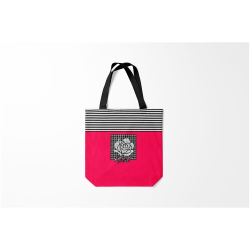 фото Сумка-шоппер / 40х40 см / девушкам / цветочки и бабочки аппликация роза на клетчатом burnettie