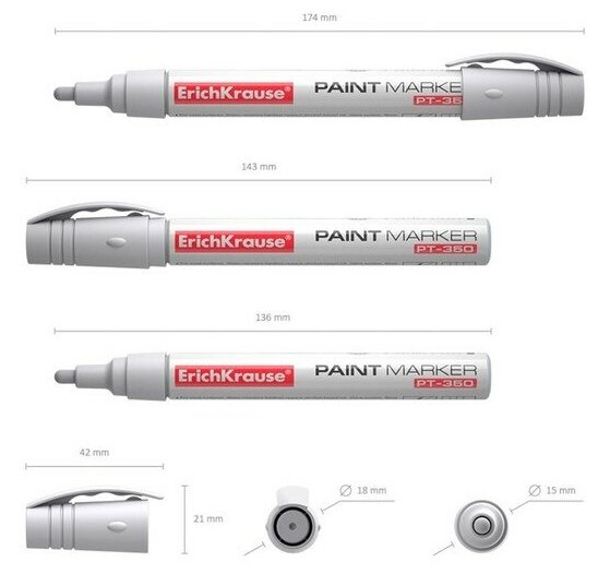 Маркер-краска (лаковый) 2.5 мм Erich Krause PT-350, белый - фотография № 2