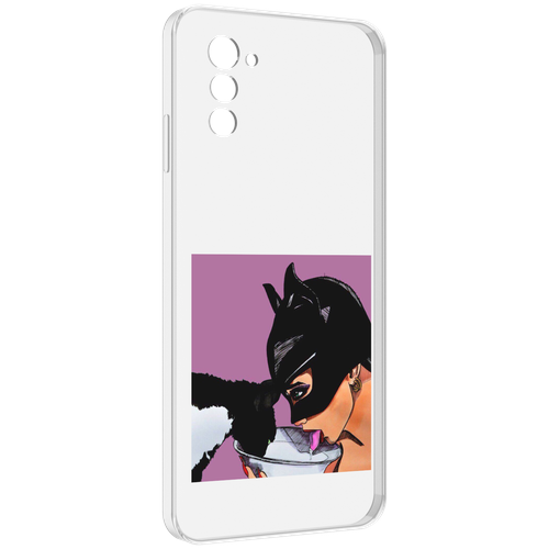 Чехол MyPads девушка с котом пьют молоко женский для UleFone Note 12 / Note 12P задняя-панель-накладка-бампер
