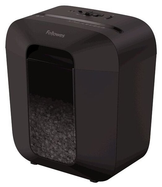 Шредер Fellowes PowerShred LX25M черный (секр.P-4) перекрестный 6лист. 11.5лтр. скрепки скобы пл.карты