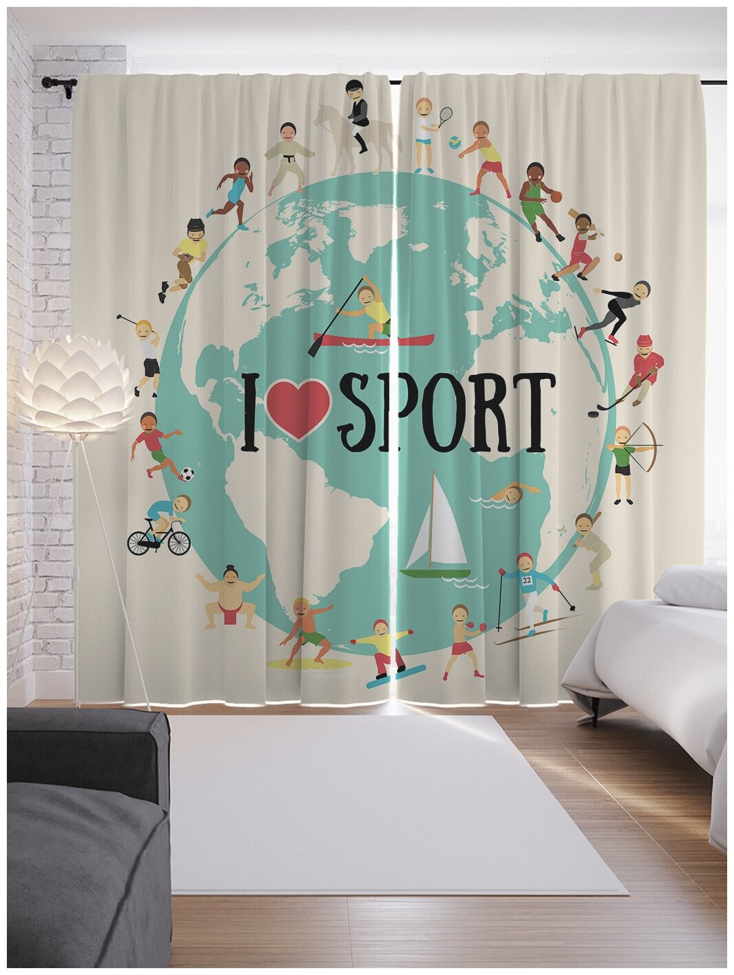 Фотошторы JoyArty Спорт во всем мире на ленте p-63769, 145х265 см, 2 шт.
