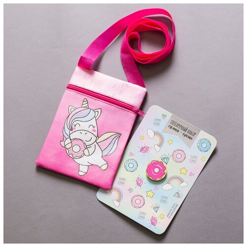 Детский подарочный набор сумка + брошь, цвет розовый, «Единорог» детский подарочный набор сумка брошь цвет розовый