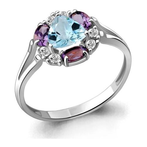 фото Серебряное кольцо aquamarine а6941277а с топазом, фианитом, аметистом и миксом камней diamant-online