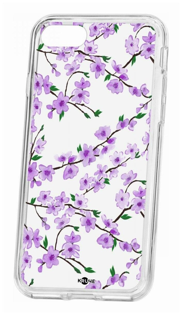Чехол для iPhone 7/8/SE 2020 Kruche Print Сакура, противоударная пластиковая накладка с рисунком, защитный силиконовый бампер с принтом и защитой камеры