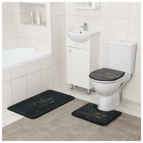 фото Доляна набор ковриков для ванны и туалета доляна «мрамор», 3 шт: 50×80, 45×50, 38×43 см, цвет тёмно-серый