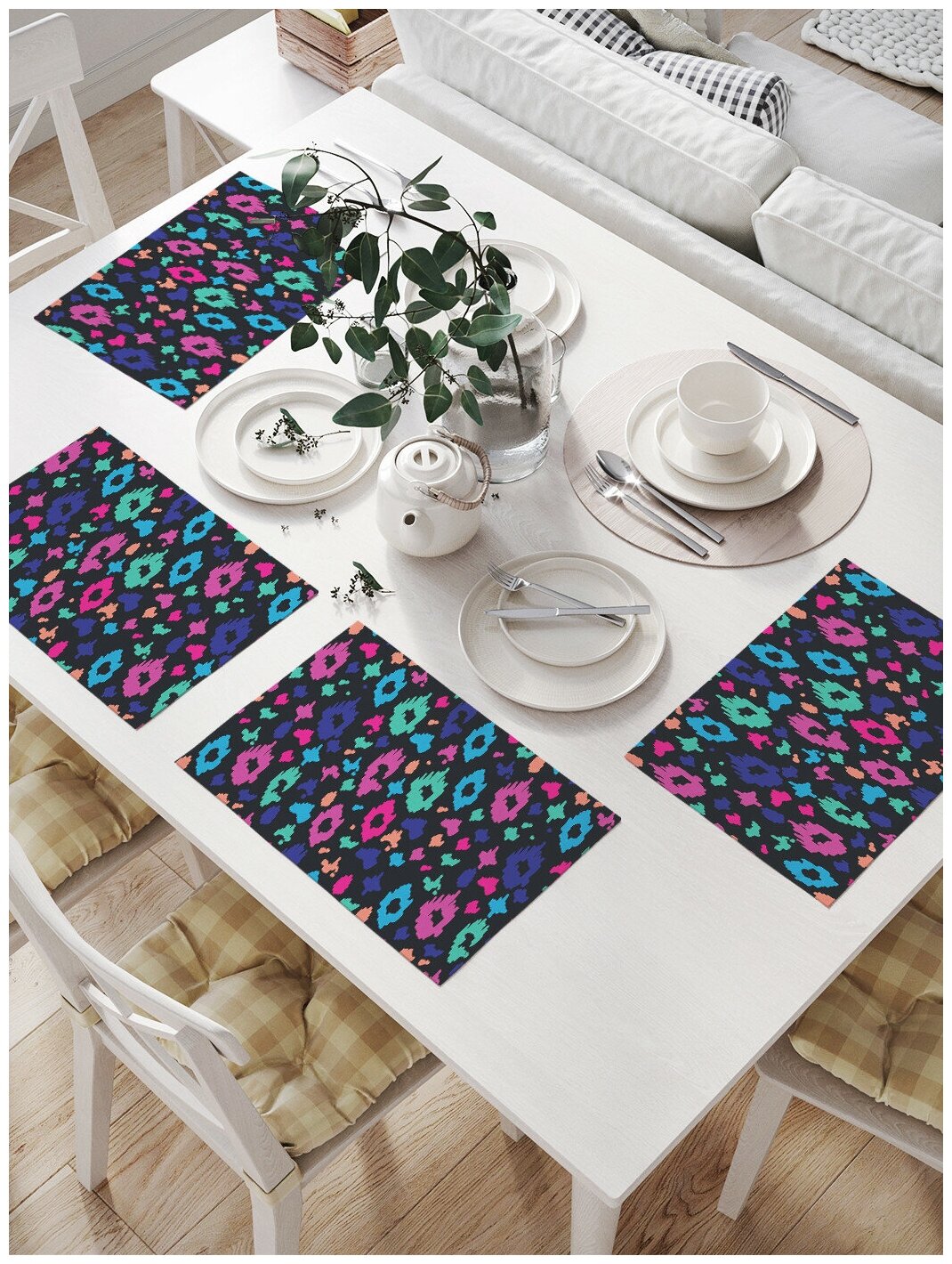 Салфетки на стол для сервировки прямоугольные, плейсмат JoyArty "Яркий леопардовый узор", 32x46 см, в комплекте 4шт.