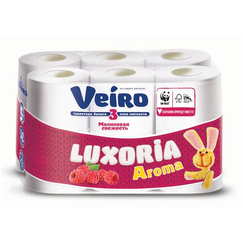 Бумага туалетная Veiro Luxoria 3-слойная с цветным декоративным тиснением Малина 12 рулонов в упаковке, 1542097, белый, первичная целлюлоза  - Купить