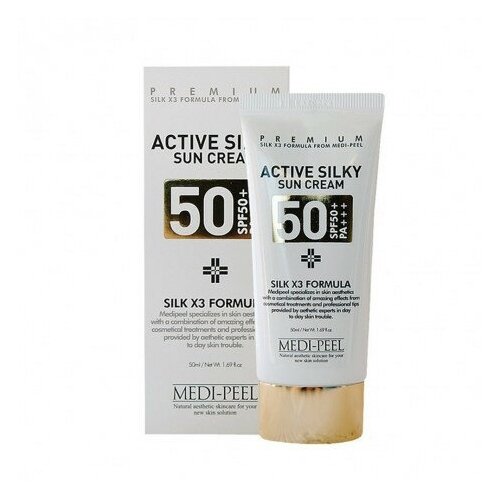 Medi-Peel Active Silky Sun Cream SPF50+ / PA+++ Солнцезащитный крем для лица с комплексом пептидов и шёлка, 50 мл