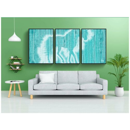 фото Набор модулных постеров для интерьера "бирюзовый, белый, единорог" 60x90 см. в тубусе, без рамки lotsprints