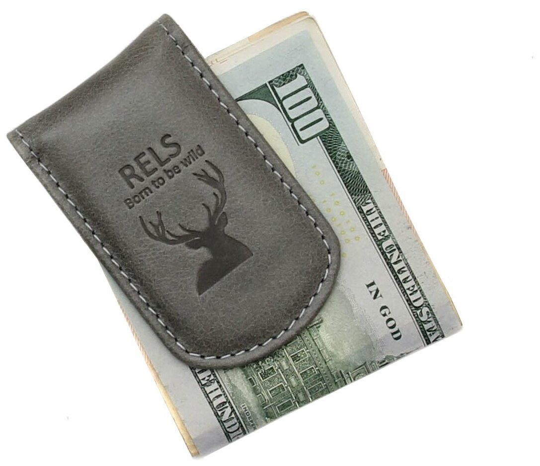 Зажим для купюр RELS, фактура гладкая, серый — фото 1