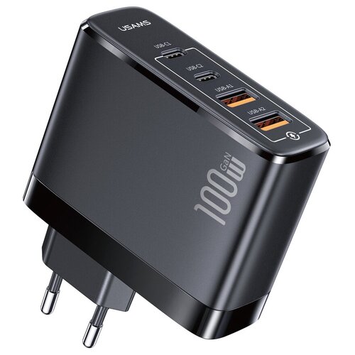 Сетевое зарядное устройство USAMS 100W 2 USB-C + 2 USB-A GaN Fast Charger для ноутбука / планшета / смартфона