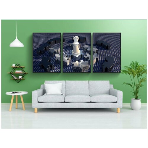 фото Набор модулных постеров для интерьера "леди, шахматная фигура, круглая головоломка" 60x90 см. в тубусе, без рамки lotsprints