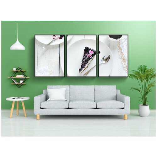 фото Набор модулных постеров для интерьера "выпечка, чизкейк, черника" 60x90 см. в тубусе, без рамки lotsprints