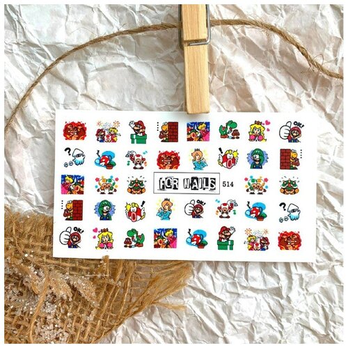 Слайдер (водные наклейки) для дизайна ногтей FN514 Марио