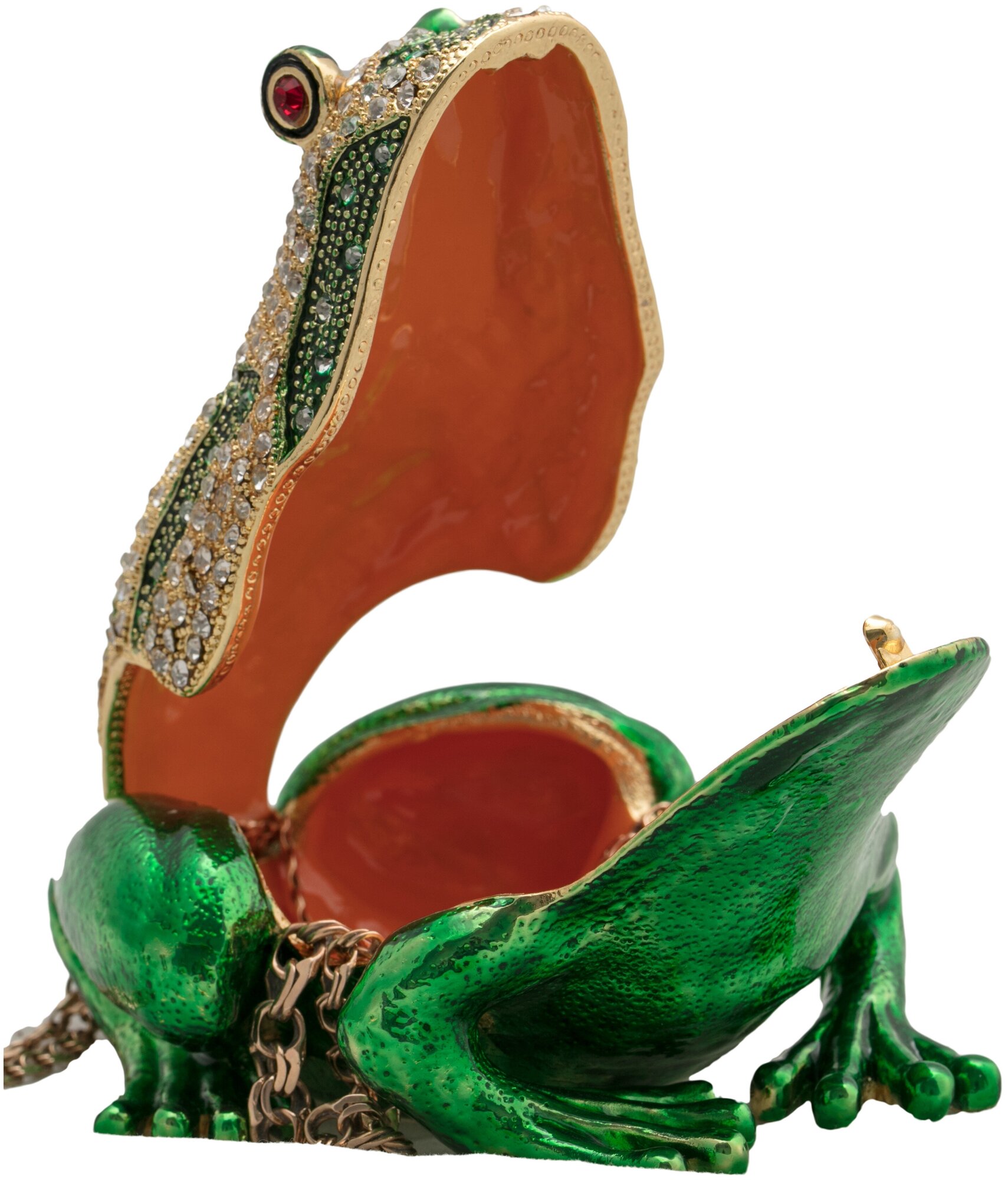Шкатулка сувенирная ISMAT "Лягушка", металл/стекло, зеленая, 13x9x7,5 см — фото 1