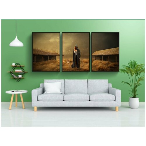 фото Набор модулных постеров для интерьера "человек, волк, животное" 60x90 см. в тубусе, без рамки lotsprints