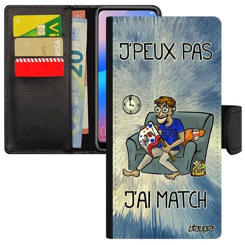 фото Дизайнерский чехол книжка на смартфон // samsung galaxy a50 // "не могу - у меня матч!" трансляция спорт, utaupia, голубой