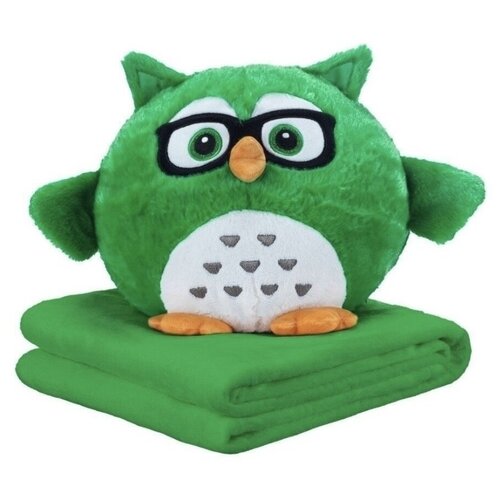 фото Мягкая игрушка сова 3 в 1 / плед игрушка подушка / зеленая сова с одеялом сова с пледом