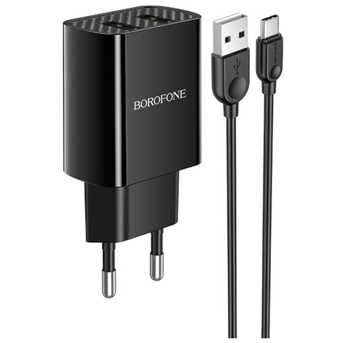 Сетевое зарядное устройство Borofone BA53A Powerway + кабель USB-Type-C, Global, черный сетевое зарядное устройство 2хusb borofone 2 1a ba53a