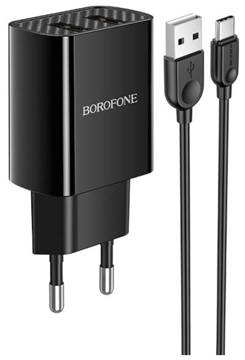 Сетевое зарядное устройство 2USB 2.1A в комплекте с дата-кабелем Type-C Borofone BA53A 1м Black