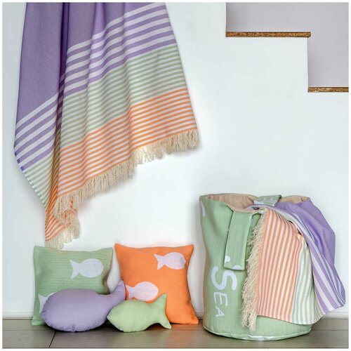 Плед пляжный Ермолино (100% хлопок) лаванда фисташка абрикос 120*160 см