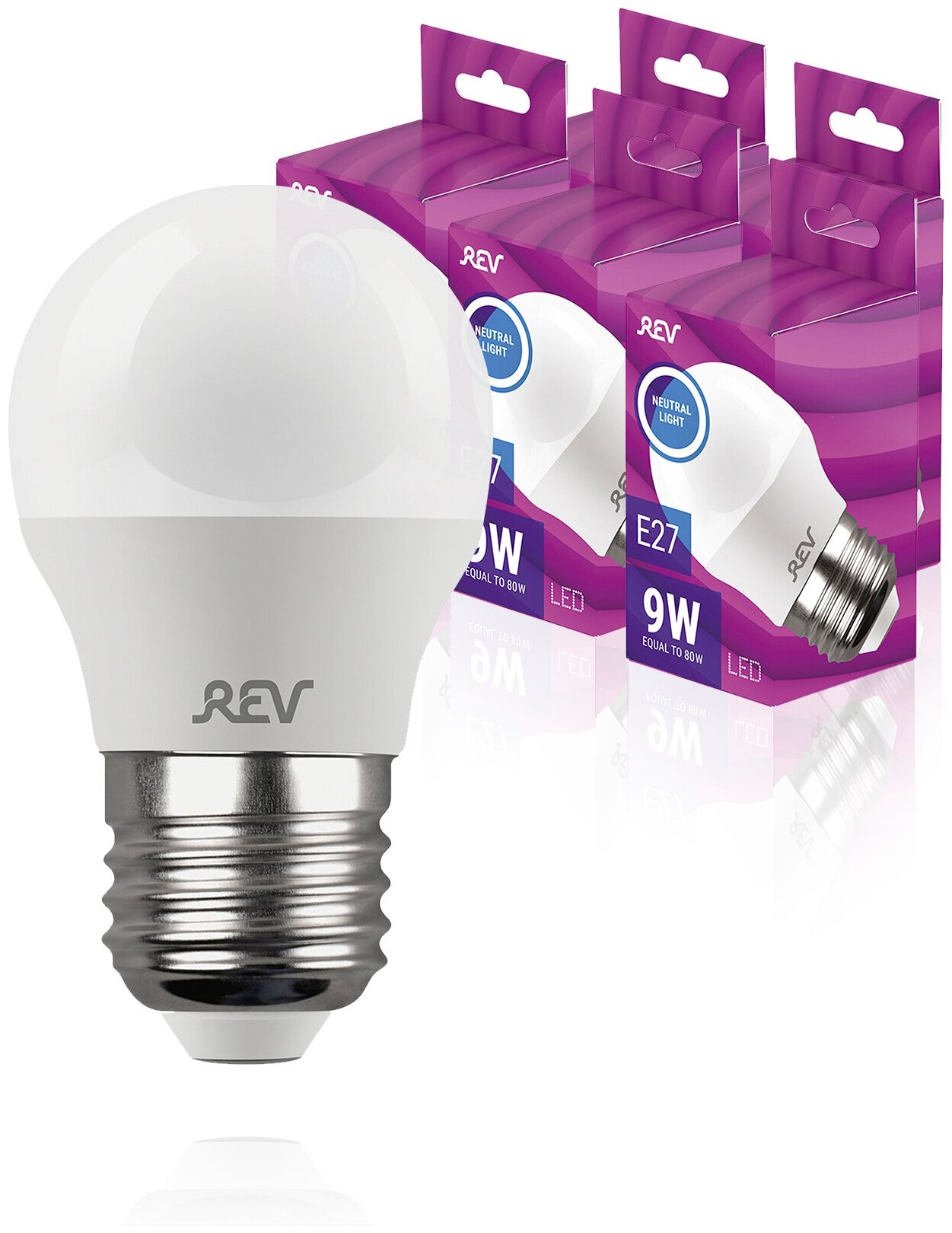 Лампа сд шар G45 9 Вт, Е27, 4000K, 720 Лм, REV упаковка 5 шт. 32409 6up5