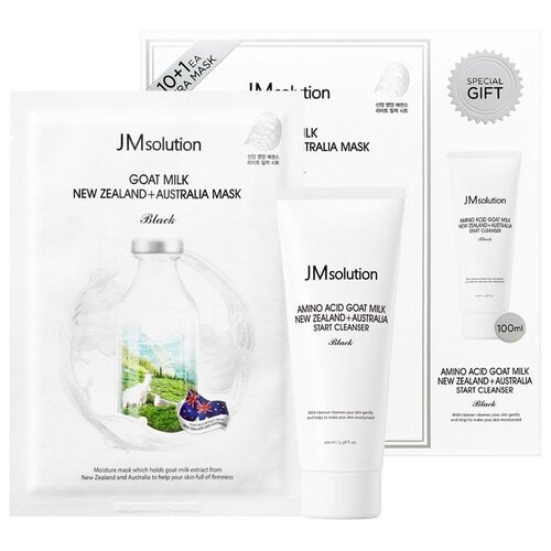 JMsolution Набор из 11 тканевых масок и очищающего средства для лица GOAT MILK NEW ZEALAND