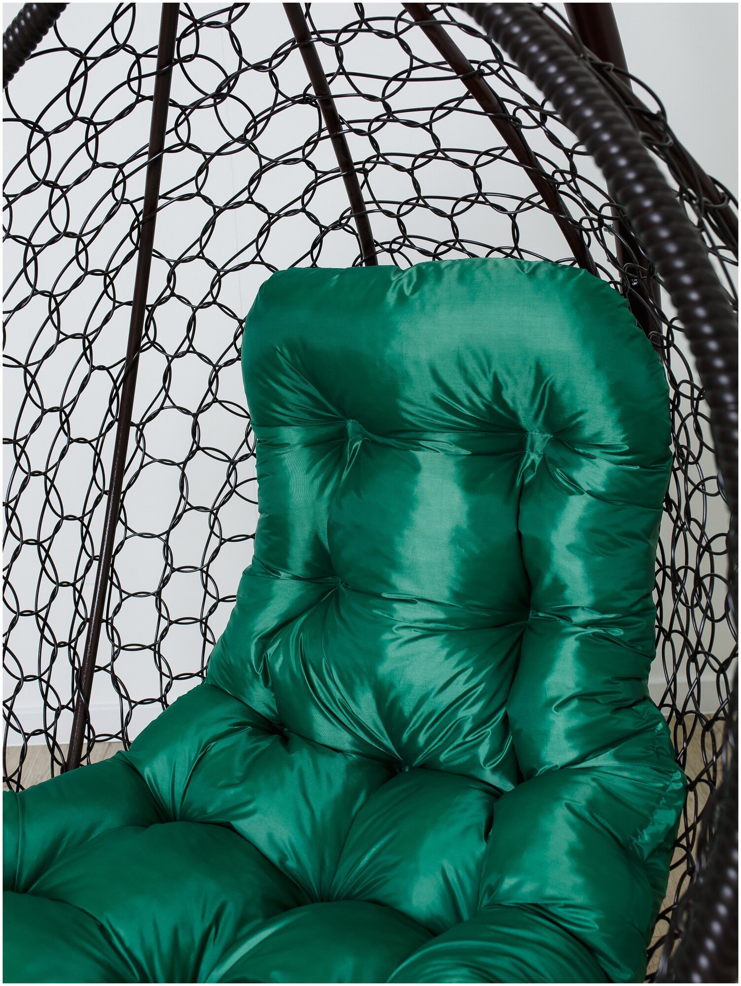 Подвесное кресло кокон STULER Plaint Ажур Венге 100х63х175 для дачи и сада садовое кресло с зеленой подушкой