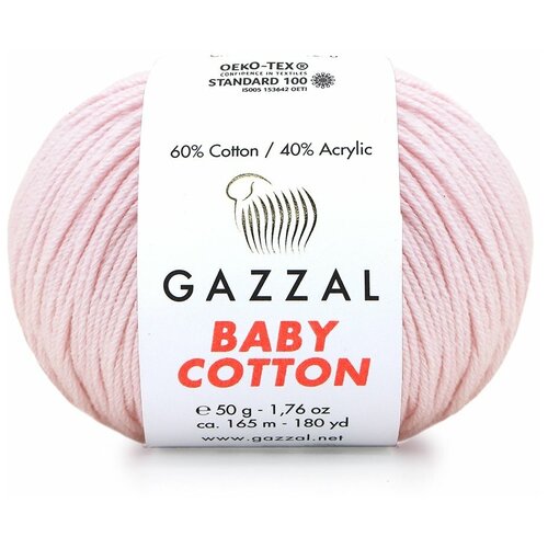 Купить Gazzal Пряжа Gazzal Baby Cotton (60% хлопок, 40% акрил) 50 г 165 м, 3411 св розовый