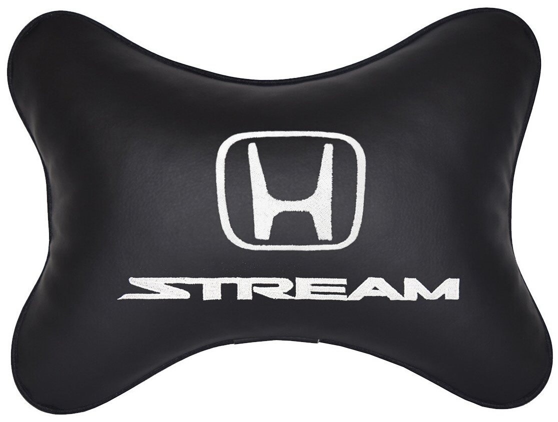 Автомобильная подушка на подголовник экокожа Black с логотипом автомобиля HONDA Stream