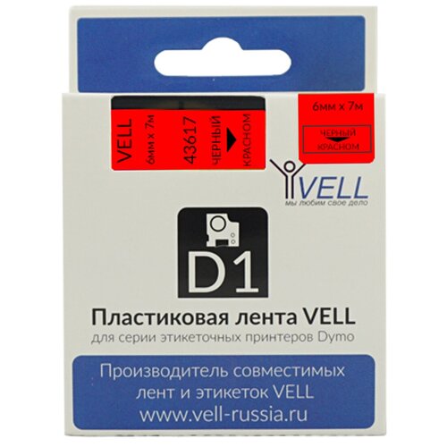 Лента Vell VL-D-43617 (6 мм, черный на красном) для LM 210D/PnP/280/420P/500TS/Rhino 4200/5200/Pro6000 vell43617