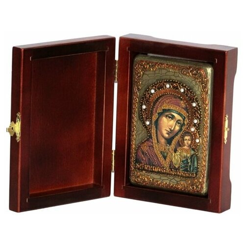 Настольная икона Образ Казанской Божией Матери на мореном дубе 10*15см 999-RTI-021m