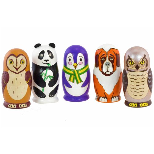 фото Матрешка авторская зоопарк для малышей 3 места 10,5 см набор ассорти 5 видов / azhna