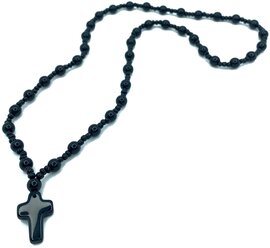Ожерелье-чётки из чёрного агата с подвеской Крестик