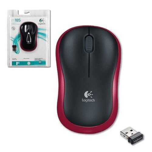Мышь беспроводная LOGITECH M185 2 кнопки 1 колесо-кнопка оптическая черно-красная 910-002240 125600₽