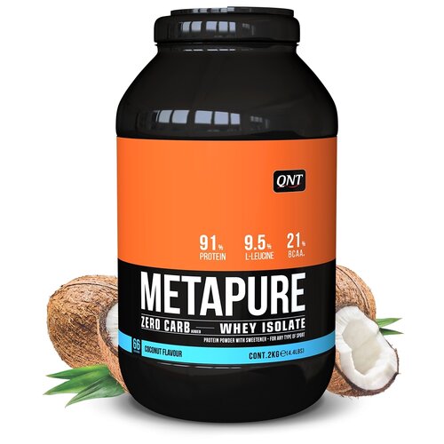 qnt metapure zero carb 480g belgian chocolate изолят сывороточного протеинаметапьюр зеро карб 480гр бельгийский шоколад Протеин QNT Metapure Zero Carb, 2000 гр., кокос