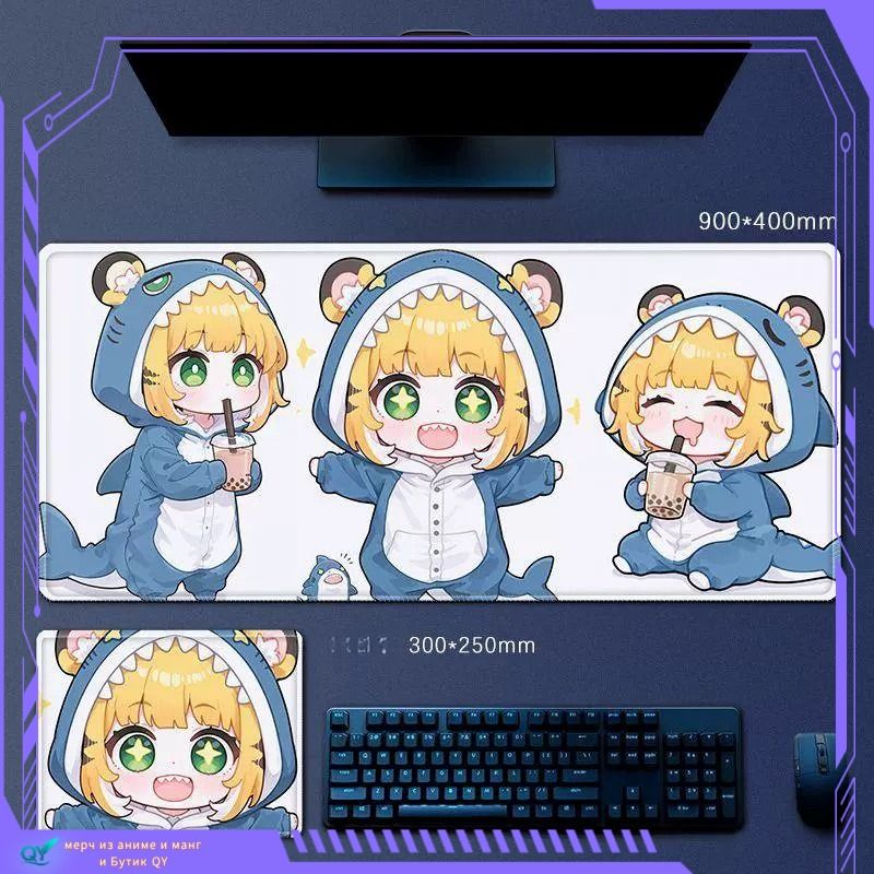 QY Anime Коврик для мышки, XXL, черный, желтый