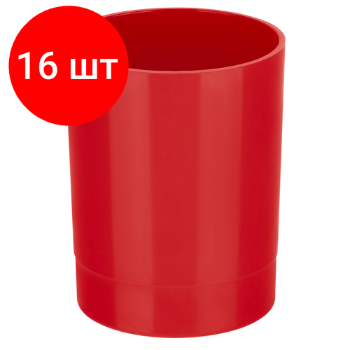 Комплект 16 шт, Подставка-стакан СТАММ Лидер, пластиковая, круглая, красная
