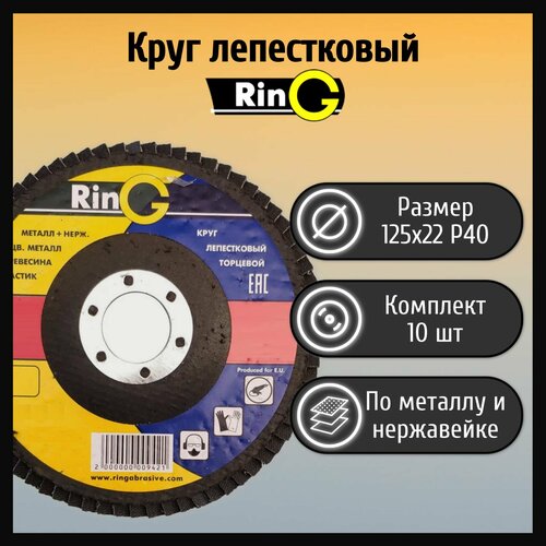 круг лепестковый торцевой 125х22 р40 ring а тип 29 металл и нержавеющая сталь 10 шт Круг лепестковый торцевой 125х22 Р40 Ring ZK тип 29 (10 шт)