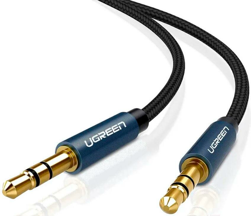 фото Кабель UGREEN AV112 (10687) 3.5mm Male to 3.5mm Male Cable Gold Plated Metal Case with Braid. Длина: 2м. Цвет: синий