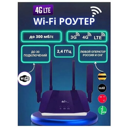 Wifi роутер модем 4g/5g, LTE, 300 mbps, точка доступа, R8B, фиолетовый