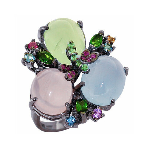 Кольцо Циркон С, серебро, 925 проба, родирование, амазонит, размер 17.5, золотой