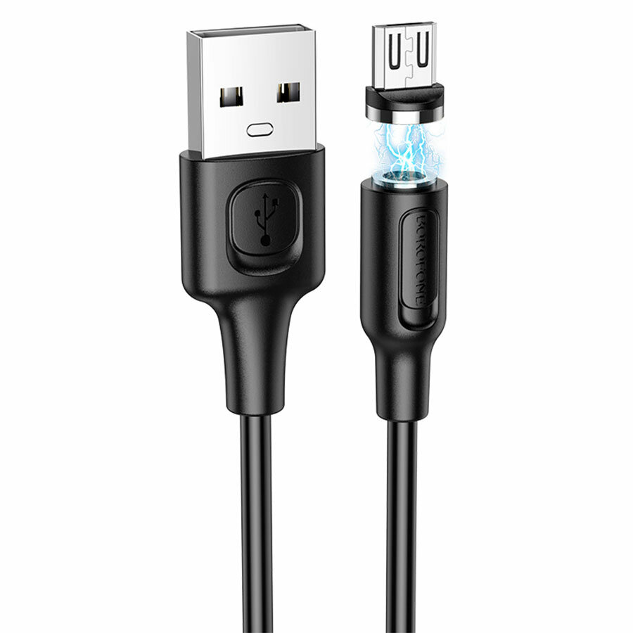 фото Кабель USB2.0 Am-microB Borofone BX41 Amiable Magnetic Black магнитный коннектор, 2.4A, черный - 1 метр