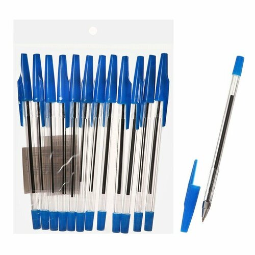 Набор шариковых ручек Calligratan 12 штук 05мм корпус прозрачный рифленый держатель чернила синие 536₽