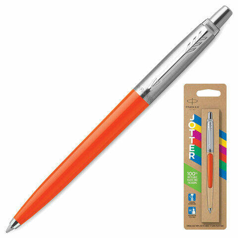 Ручка шариковая PARKER "Jotter Orig Orange", корпус оранжевый, детали хром, блистер, синяя, 2076054