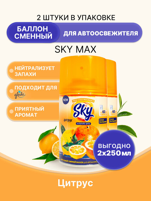 SKY MAX Освежитель для диспенсера Цитрус 250мл/2шт