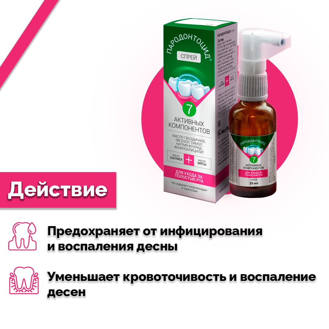 Изображение Спрей Пародонтоцид для ухода за полостью рта, укрепление дёсен, 25 мл