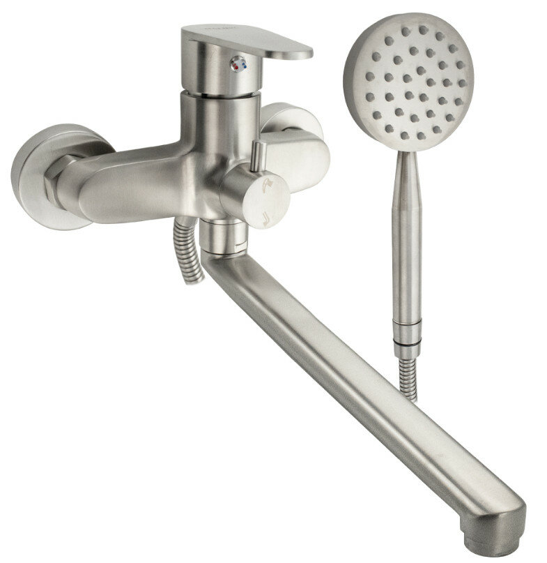 фото Смеситель в ванную MAGNUS 9241 сатин шаровый длинный излив с дивертором на корпусе