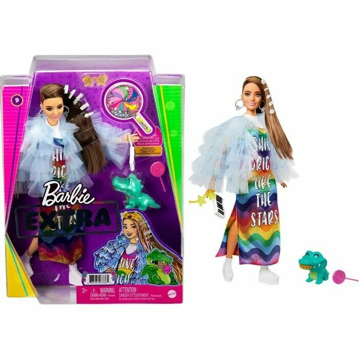 Кукла Barbie Экстра N9 в радужном платье, с выбритым виском GYJ78