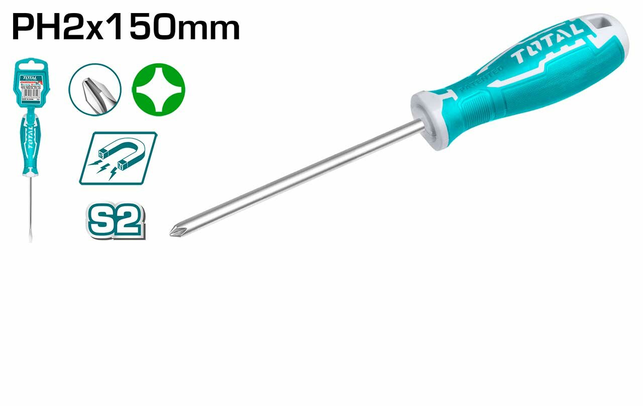 Отвертка крестовая S2, PH2 6x150 мм TOTAL